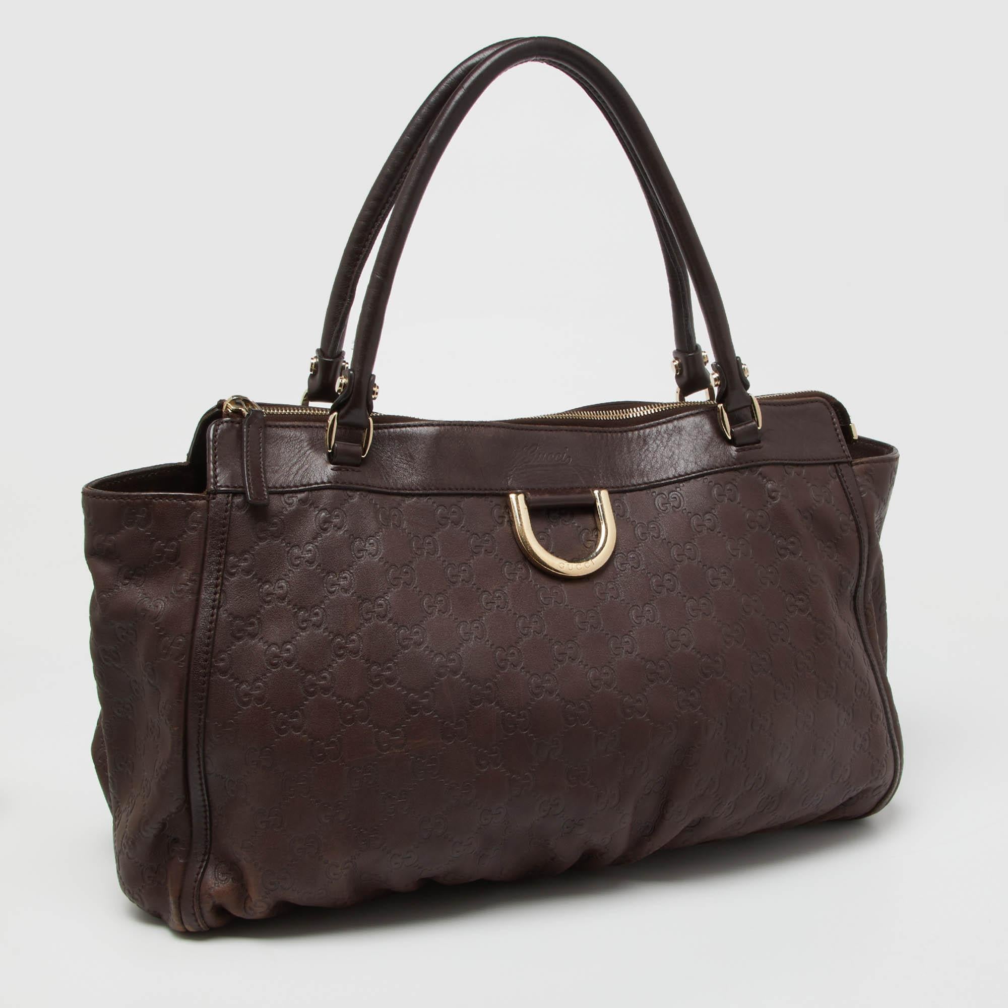 Gucci Brown Guccissima Leather D Ring Tote In Excellent Condition In Dubai, Al Qouz 2