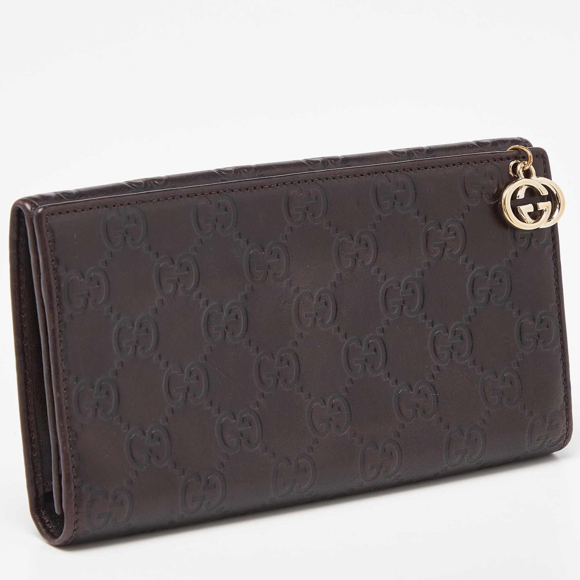 Gucci Brown Guccissima Leather GG Pierce Continental Wallet 1