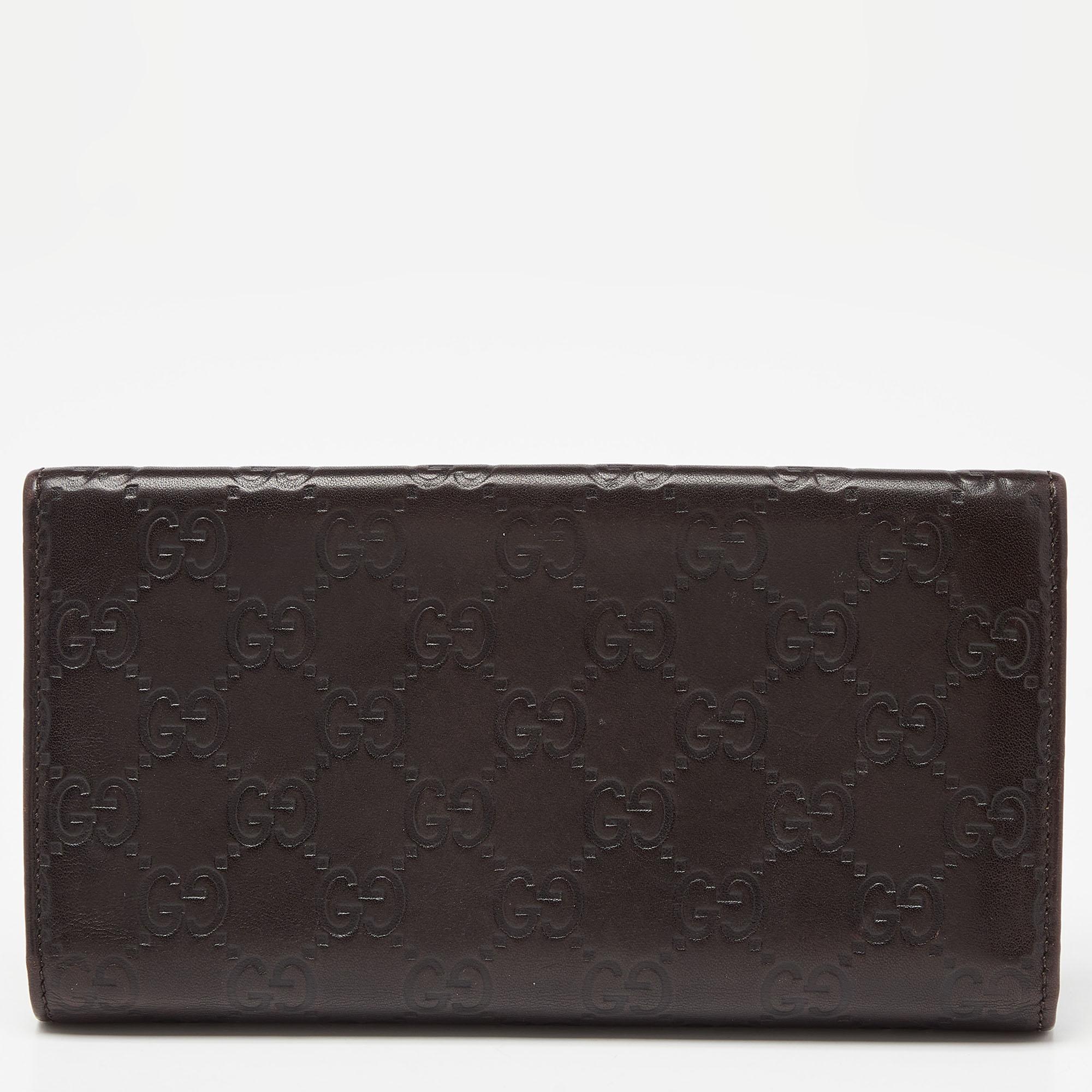 Gucci Brown Guccissima Leather GG Pierce Continental Wallet 2