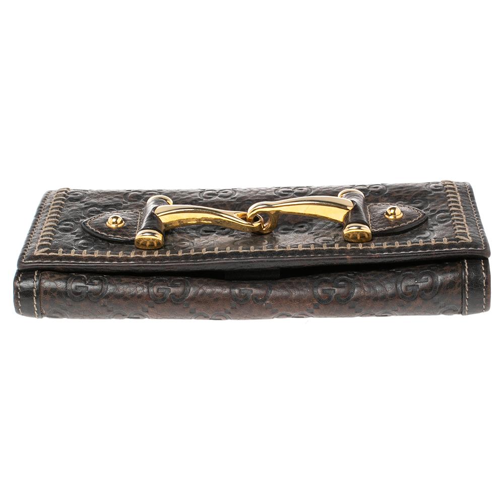 Women's Gucci Brown Guccissima Leather Horsebit Continental Flap Wallet