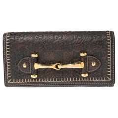 Gucci Braune Guccissima Brieftasche aus Leder mit kontinentaler Klappe und Pferdegebiss