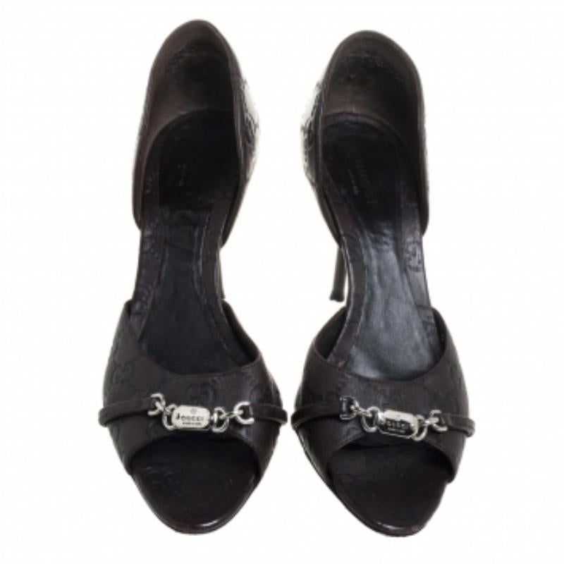Gucci Brown Guccissima Leather Horsebit D'orsay Peep Toe Pumps Size 38 In Fair Condition For Sale In Dubai, Al Qouz 2
