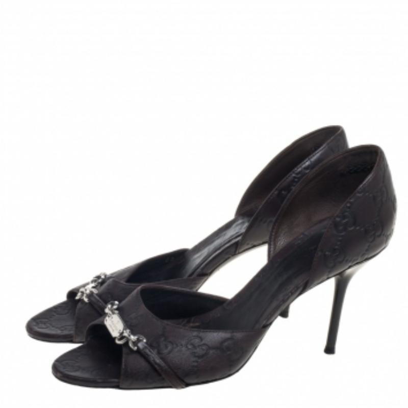 Gucci Brown Guccissima Leather Horsebit D'orsay Peep Toe Pumps Size 38 For Sale 1
