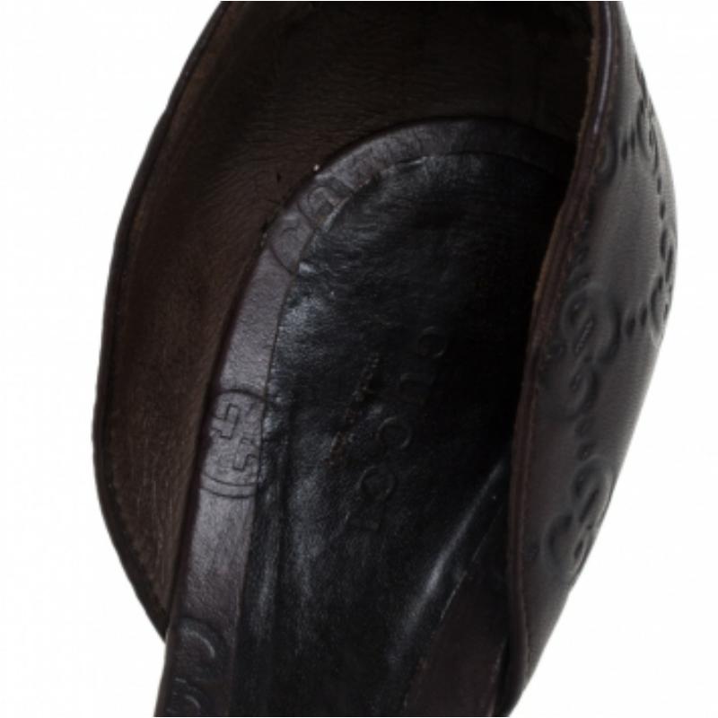 Gucci Brown Guccissima Leather Horsebit D'orsay Peep Toe Pumps Size 38 For Sale 2