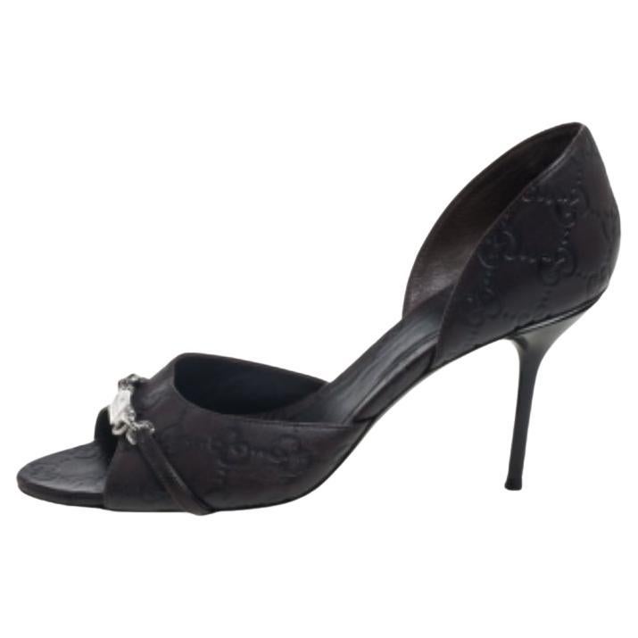 Gucci Brown Guccissima Leather Horsebit D'orsay Peep Toe Pumps Size 38 For Sale