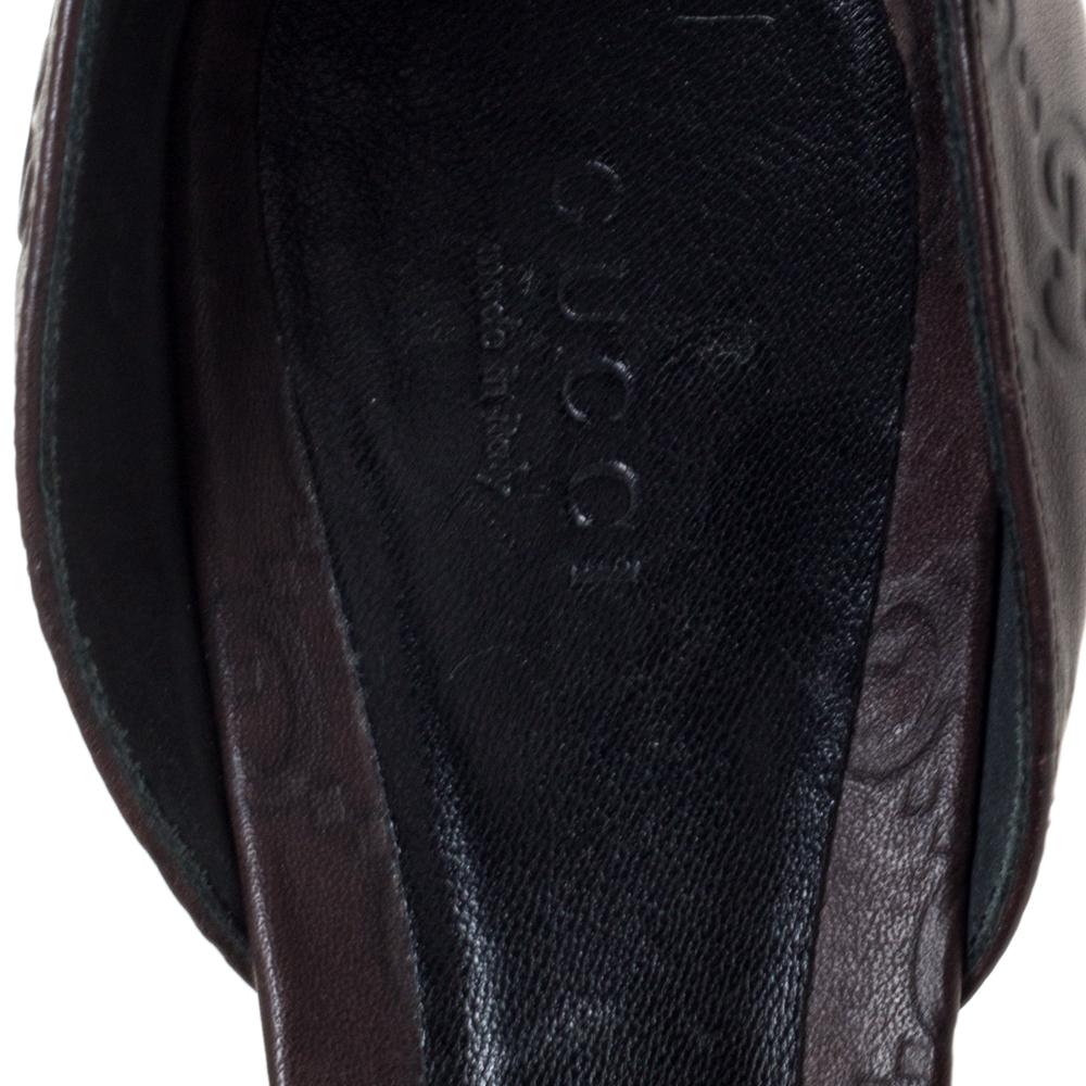 Women's Gucci Brown Guccissima Leather Horsebit D'orsay Peep Toe Pumps Size 40