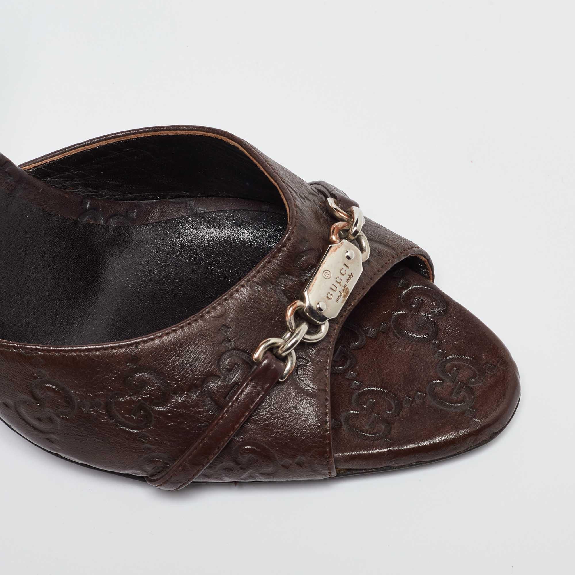 Gucci Brown Guccissima Leather Horsebit D'orsay Peep Toe Pumps Size 40.5 2