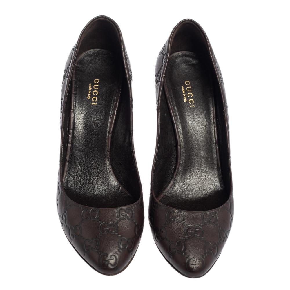 Black Gucci Brown Guccissima Leather Horsebit Heel Round Toe Pumps Size 39.5