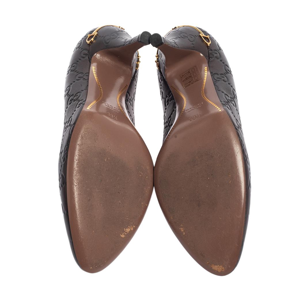 Women's Gucci Brown Guccissima Leather Horsebit Heel Round Toe Pumps Size 39.5