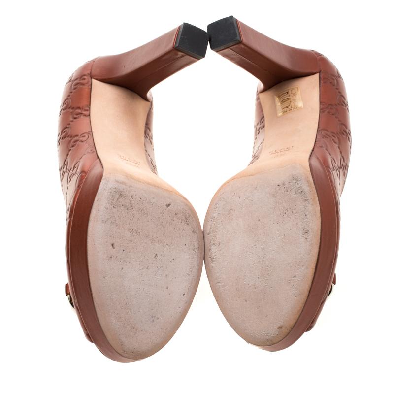 Gucci Brown Guccissima Leather Horsebit Peep Toe Platform Pumps Size Size 40.5 2