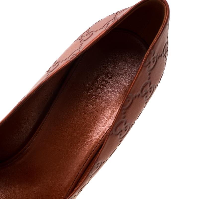 Gucci Brown Guccissima Leather Horsebit Peep Toe Platform Pumps Size Size 40.5 3