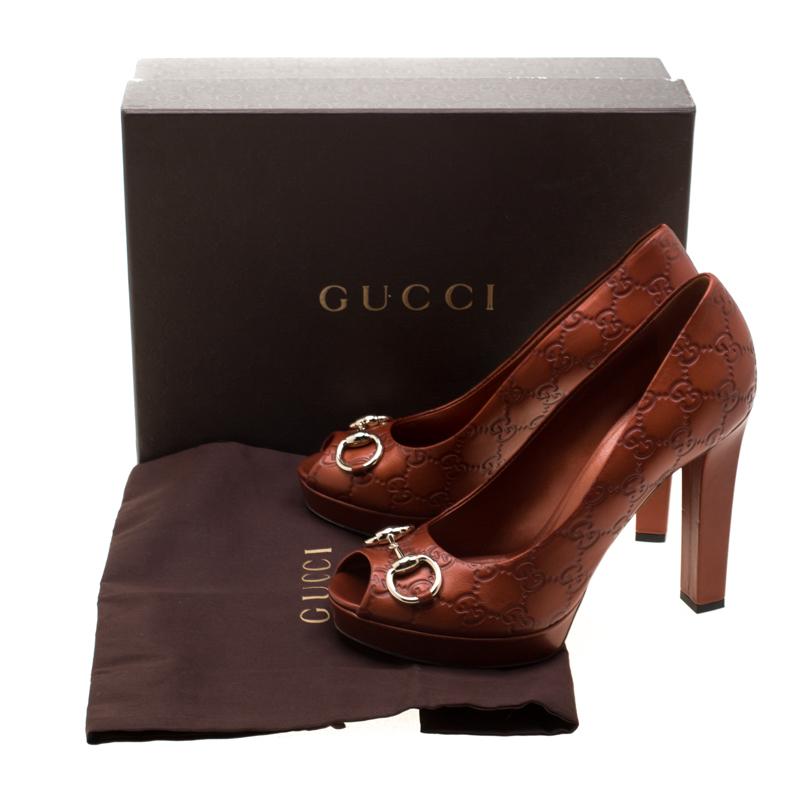 Gucci Brown Guccissima Leather Horsebit Peep Toe Platform Pumps Size Size 40.5 4