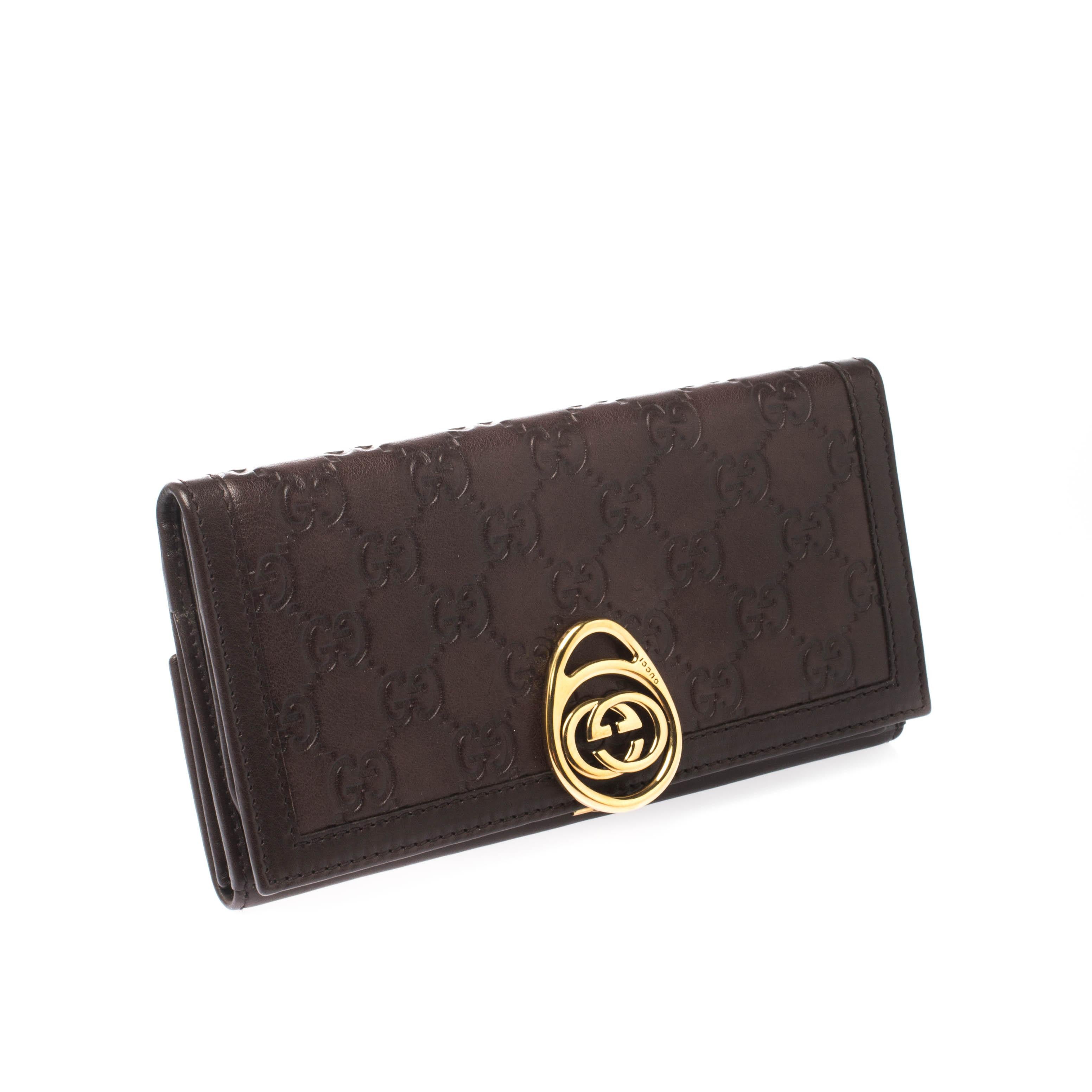 Black Gucci Brown Guccissima Leather Interlocking GG Clip Continental Wallet