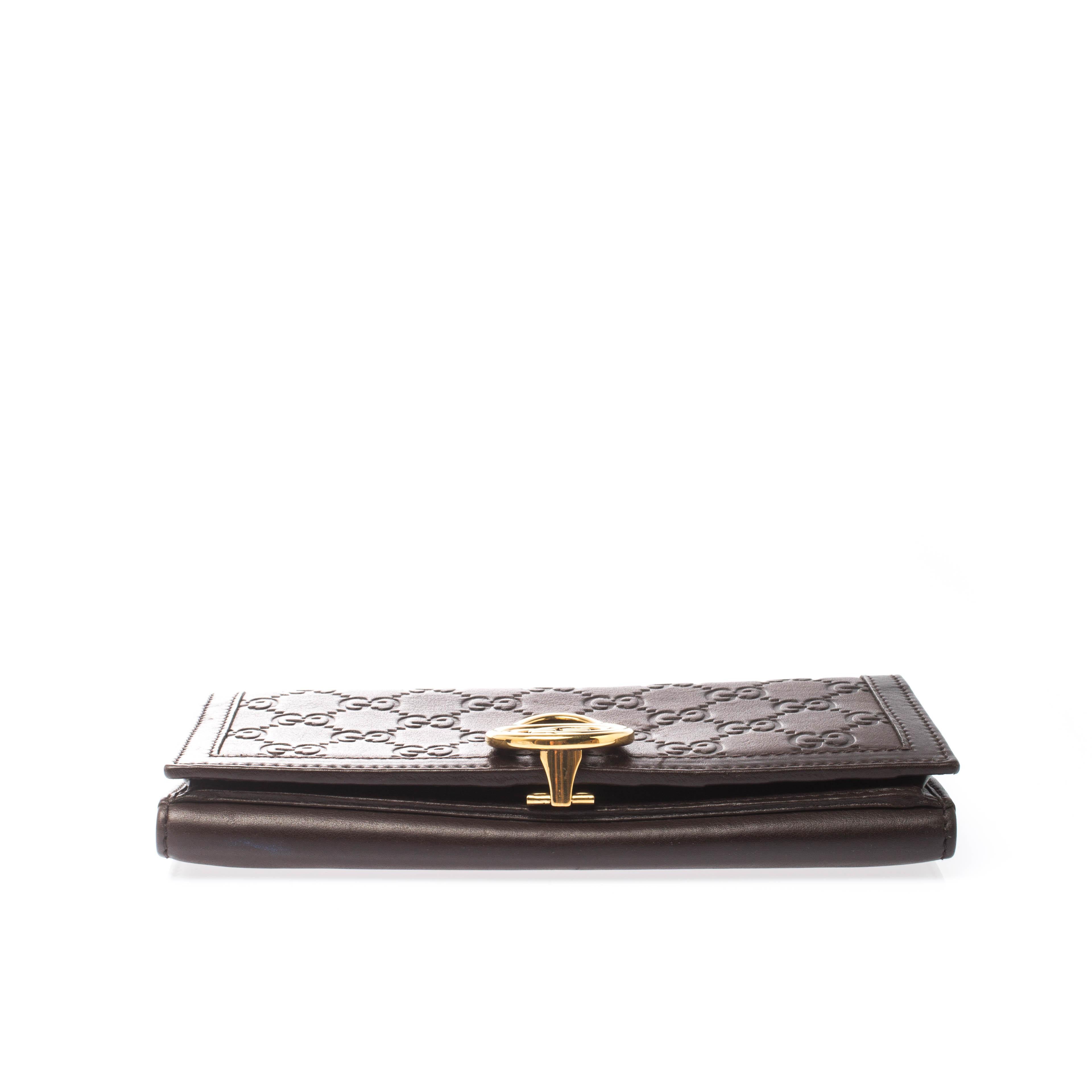 Gucci Brown Guccissima Leather Interlocking GG Clip Continental Wallet In Good Condition In Dubai, Al Qouz 2