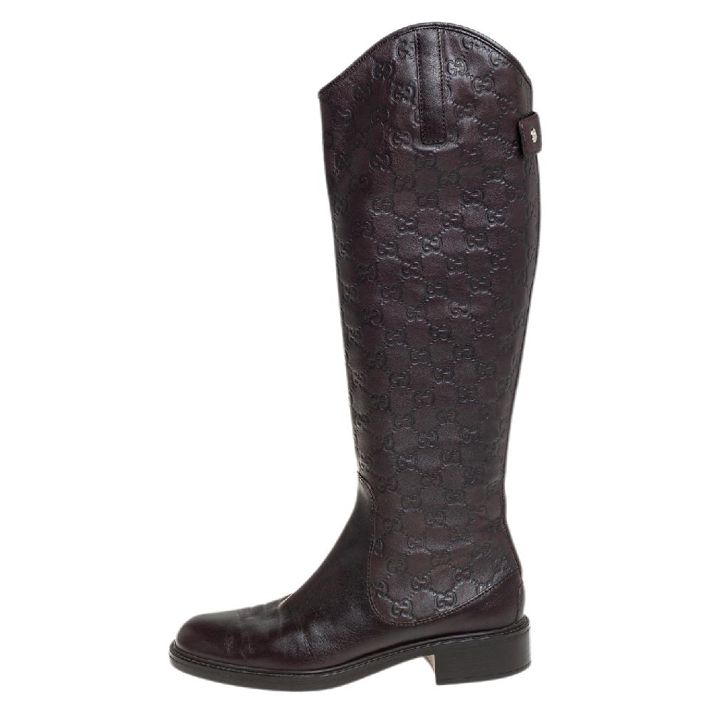 Gucci Brown Guccissima Leather Knee Length Riding Boots Size 39 In Good Condition In Dubai, Al Qouz 2