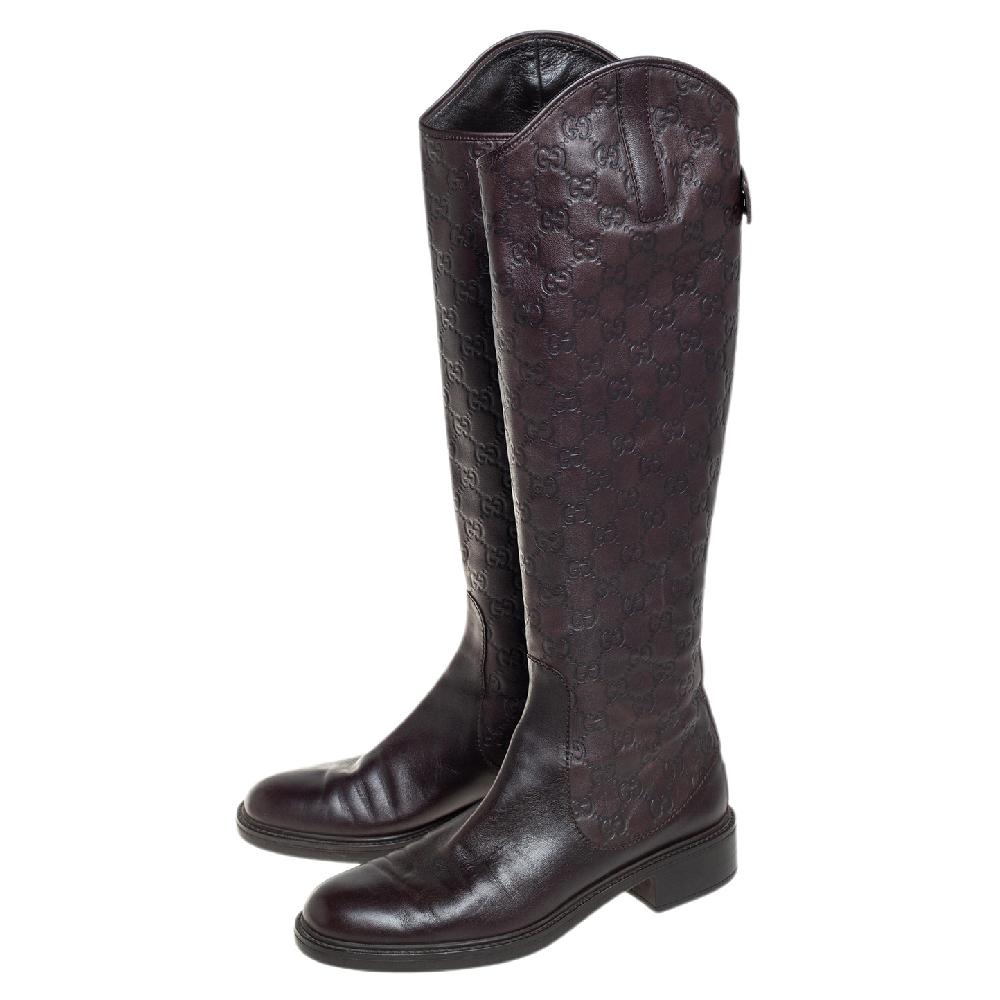 Gucci Brown Guccissima Leather Knee Length Riding Boots Size 39 3