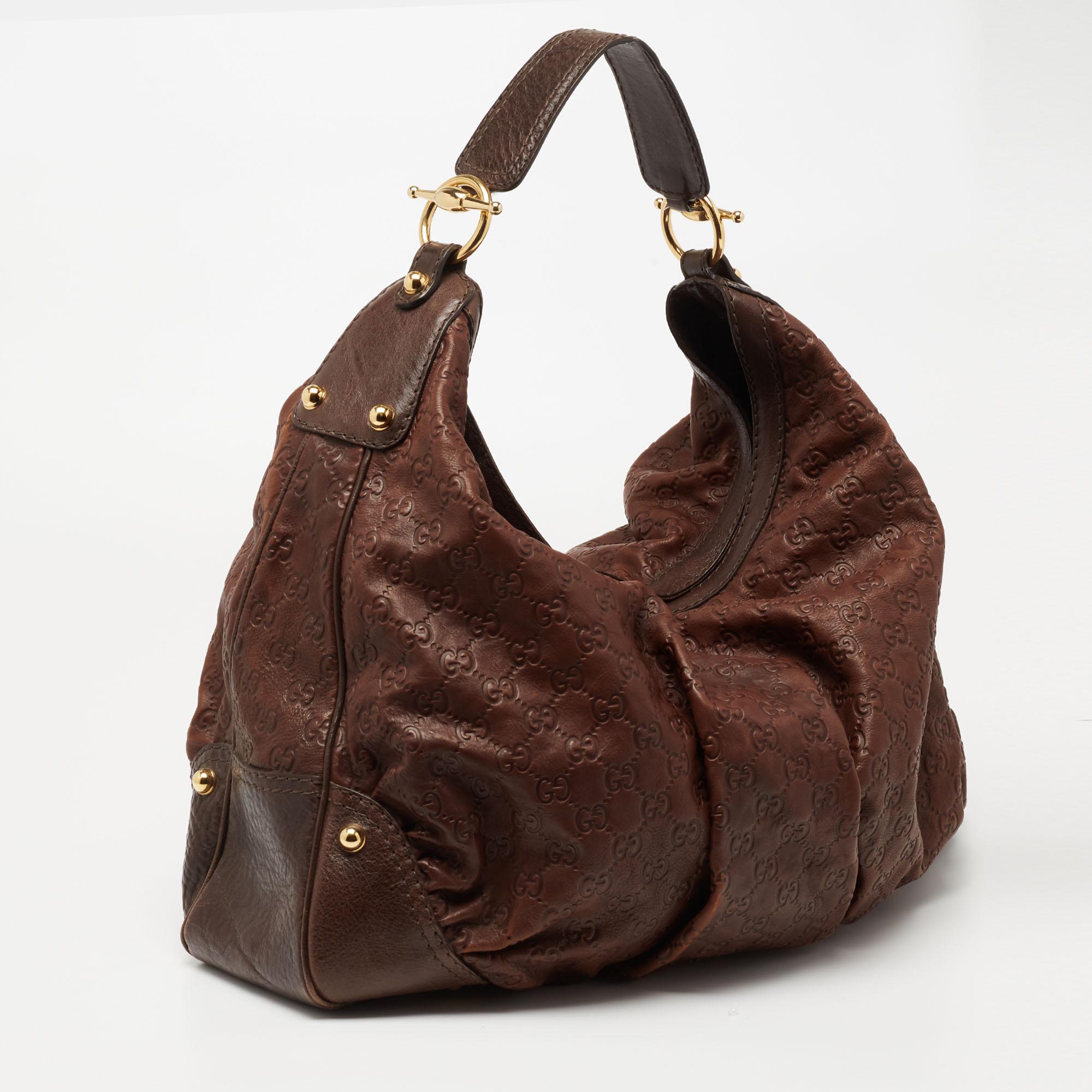 Gucci Brown Guccissima Leather Large Jockey Hobo In Good Condition In Dubai, Al Qouz 2