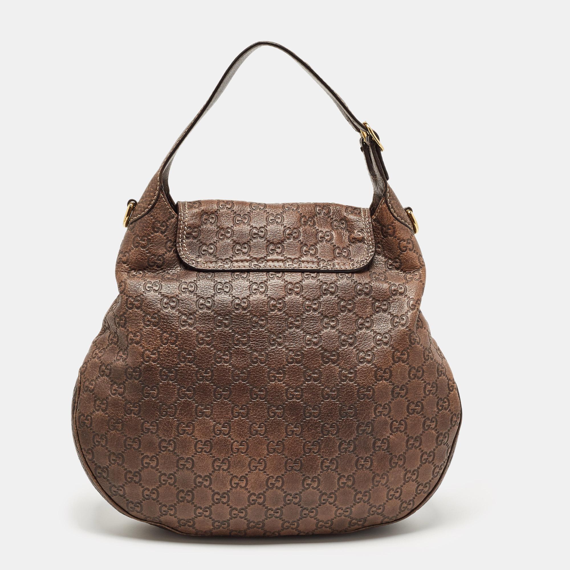 Gucci Brown Guccissima Leather Large New Pelham Hobo For Sale 7