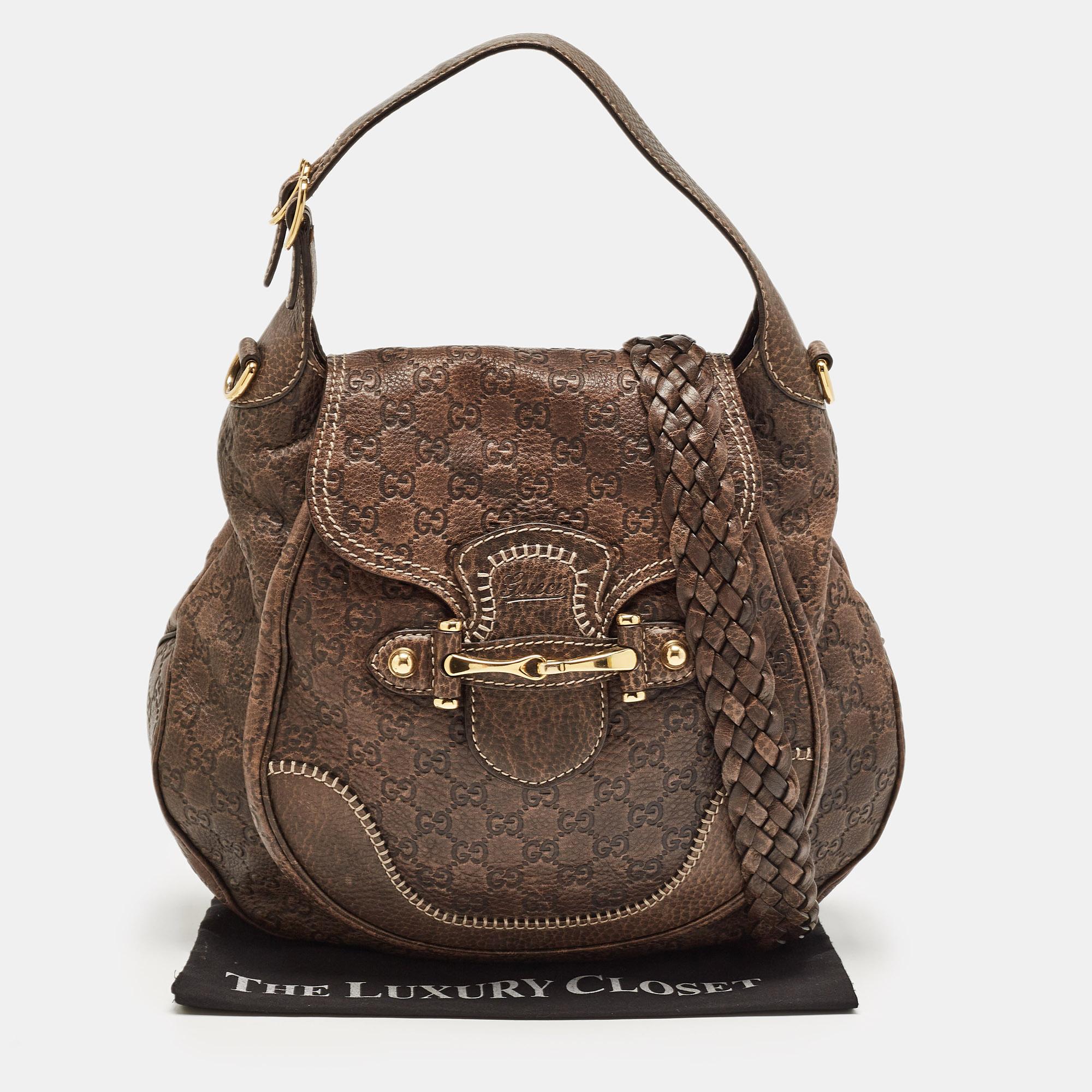 Gucci Brown Guccissima Leather Large New Pelham Hobo For Sale 8