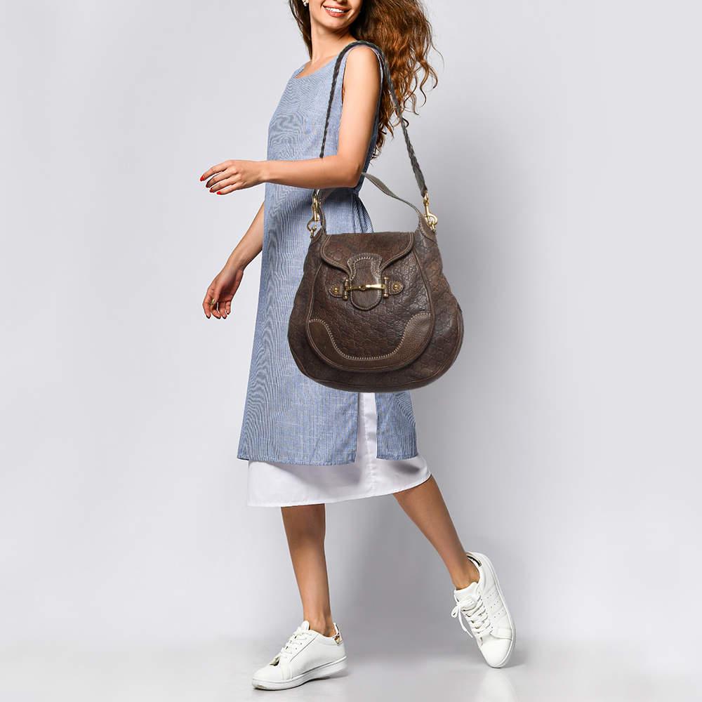 Gucci Brown Guccissima Leather Large New Pelham Hobo In Good Condition In Dubai, Al Qouz 2