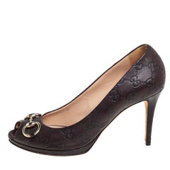 Gucci Brown Guccissima Leather New Hollywood Horsebit Peep Toe Pumps Size 39