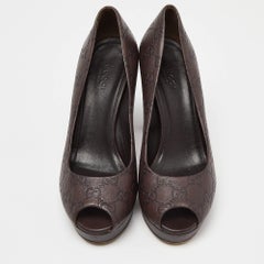 Gucci Brown Guccissima Leather Peep Toe Platform Pumps Size 38