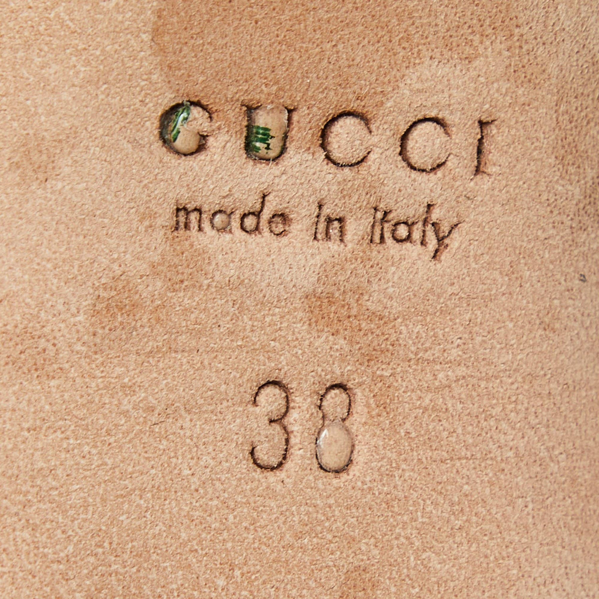 Gucci Brown Guccissima Leder Peep Toe Plateau Pumps Größe 38 im Angebot 5