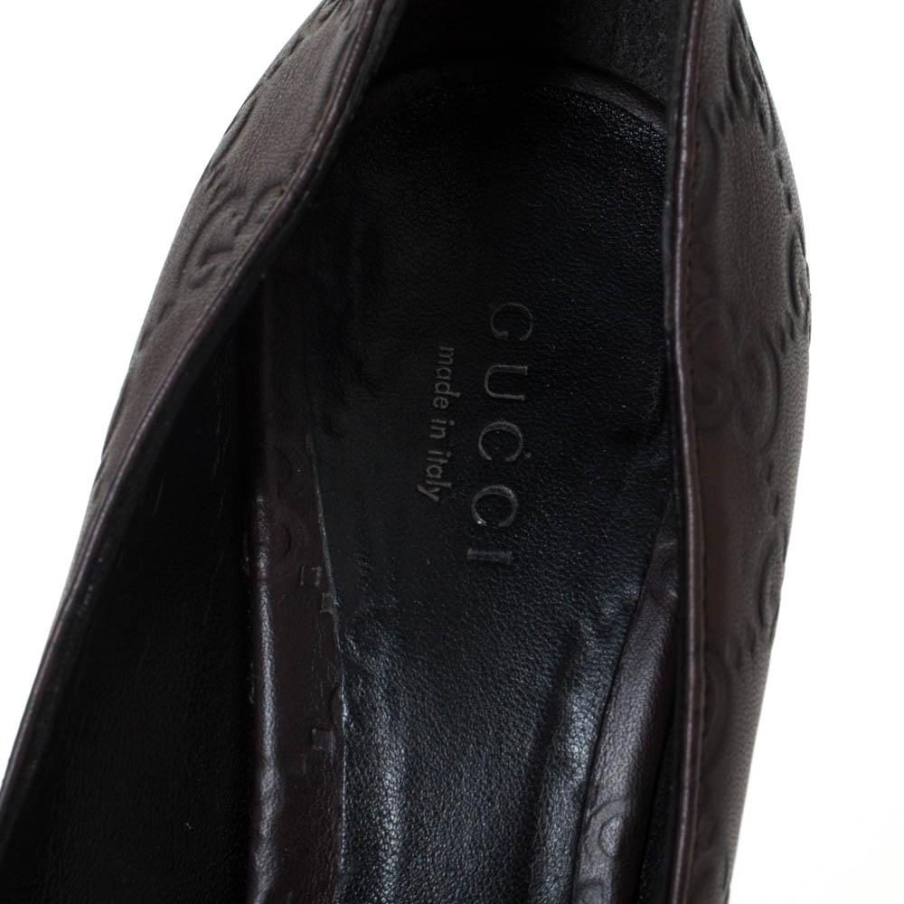 Black Gucci Brown Guccissima Leather Peep Toe Pumps Size 38