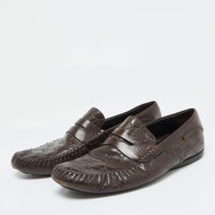 Gucci Brown Guccissima Leather Penny Slip On Loafers Size 43