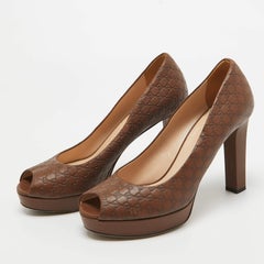 Gucci Brown Guccissima Leather Platform Peep Toe Pumps Size 39.5