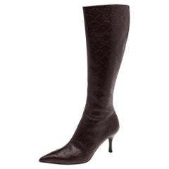 Gucci Brown Guccissima Leather Pointed Toe Knee Length Boots Size 38