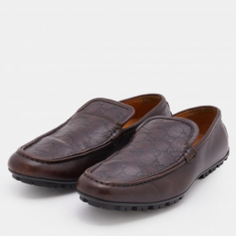 Noir Gucci - Mocassins en cuir marron Guccissima, taille 39 en vente