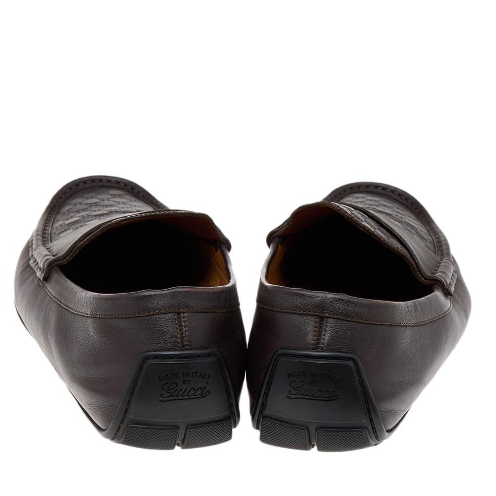 Gucci Brown Guccissima Leather Slip On Loafers Size 46.5 In Fair Condition For Sale In Dubai, Al Qouz 2