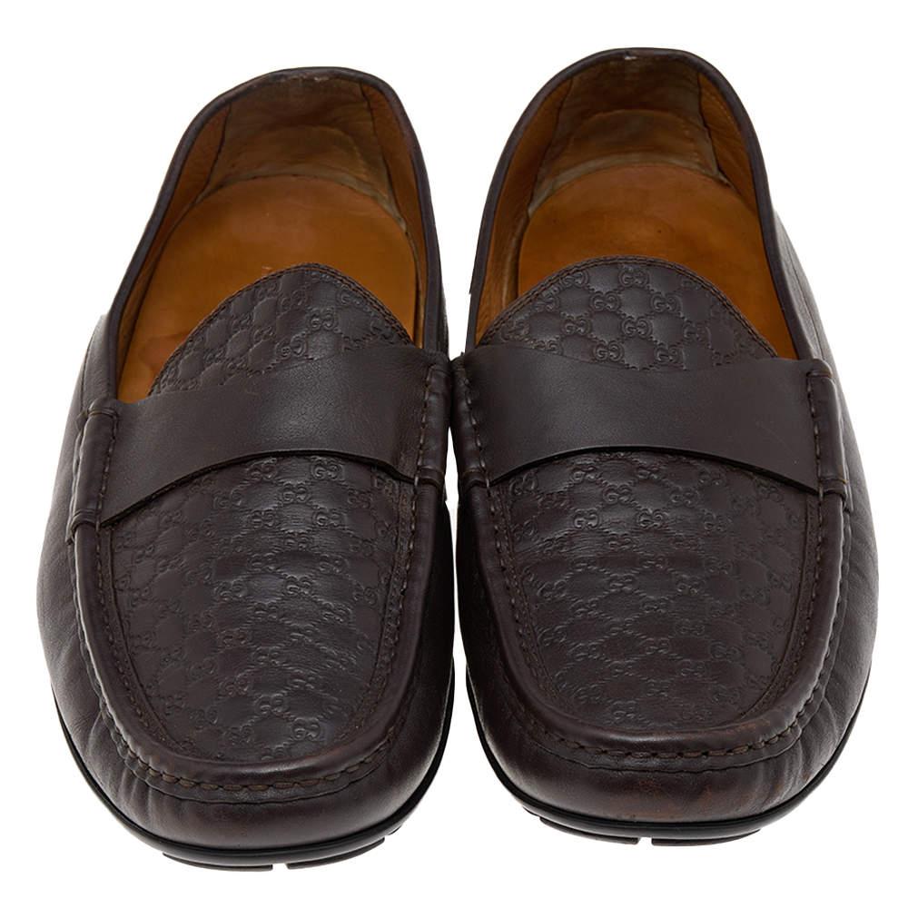 Gucci Brown Guccissima Leather Slip On Loafers Size 46.5 For Sale 1