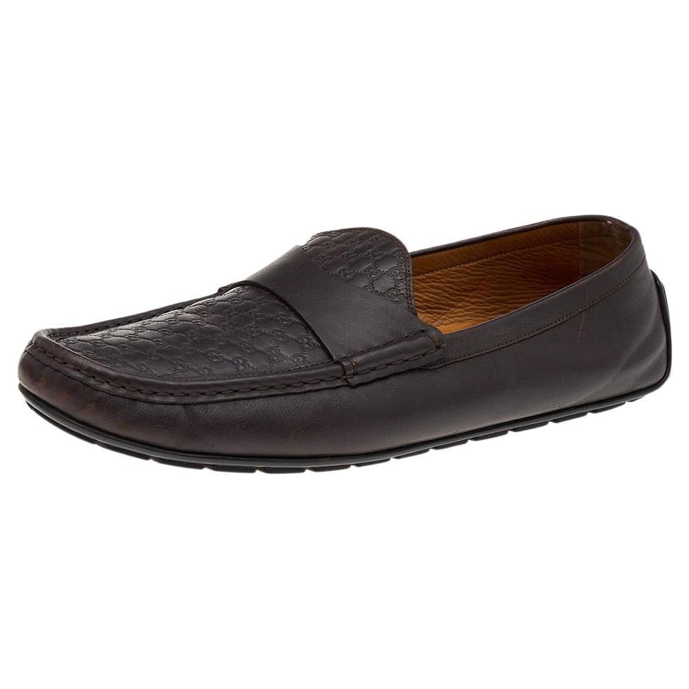 Gucci Brown Guccissima Leather Slip On Loafers Size 46.5 For Sale