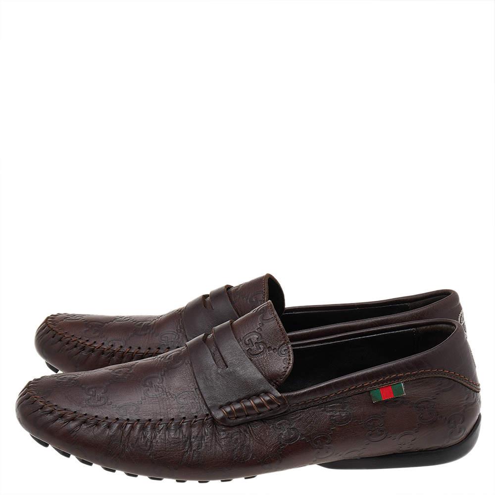 Black Gucci Brown Guccissima Leather Slip On Penny Loafers Size 40.5 For Sale
