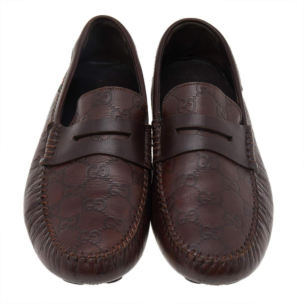 Gucci Brown Guccissima Leather Slip On Penny Loafers Size 40.5 For Sale 2