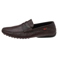 Gucci Guccissima Brown Leather Slip On Penny Loafers Taglia 40.5