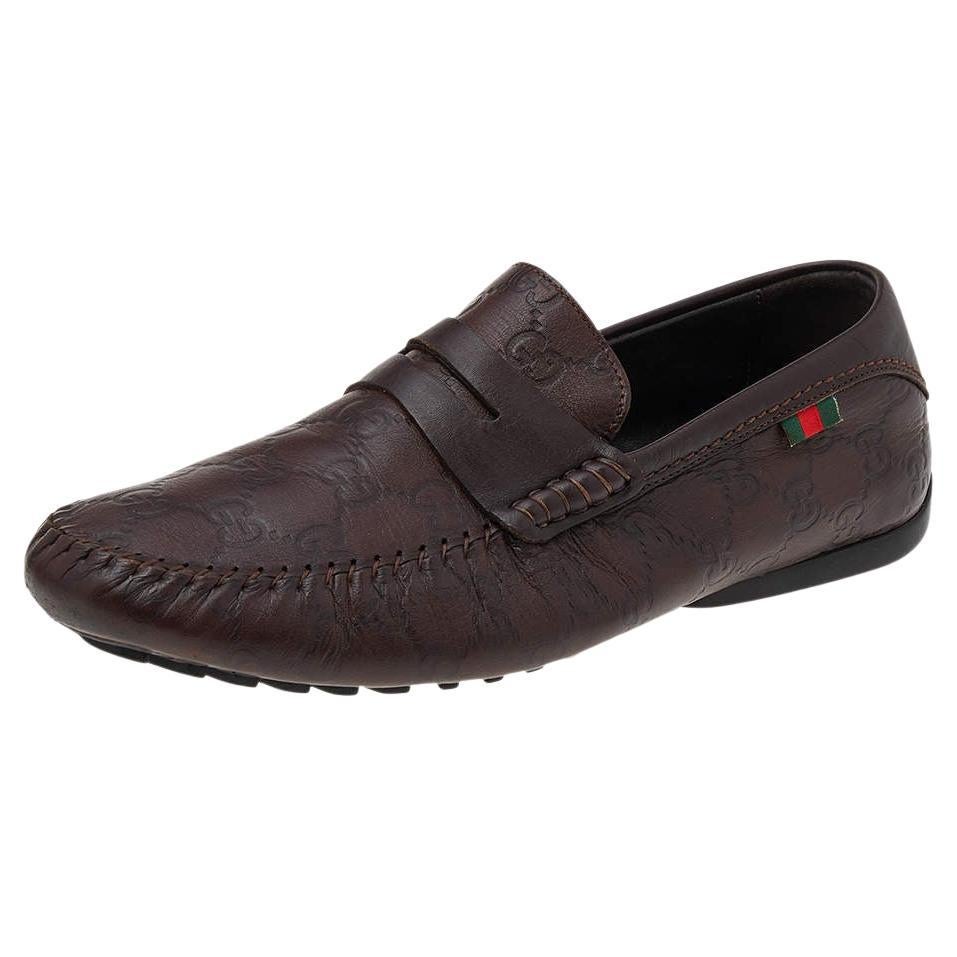 Gucci Brown Guccissima Leather Slip On Penny Loafers Size 40.5 For Sale