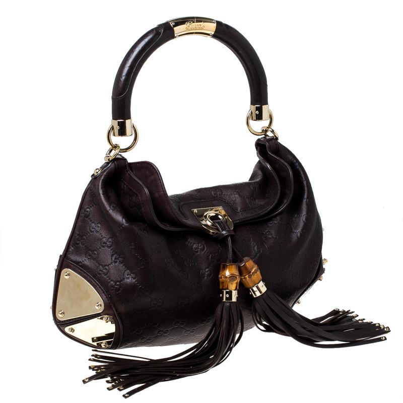 Gucci Brown Guccissima Leather Small Indy Top Handle Hobo Bag In Good Condition In Dubai, Al Qouz 2