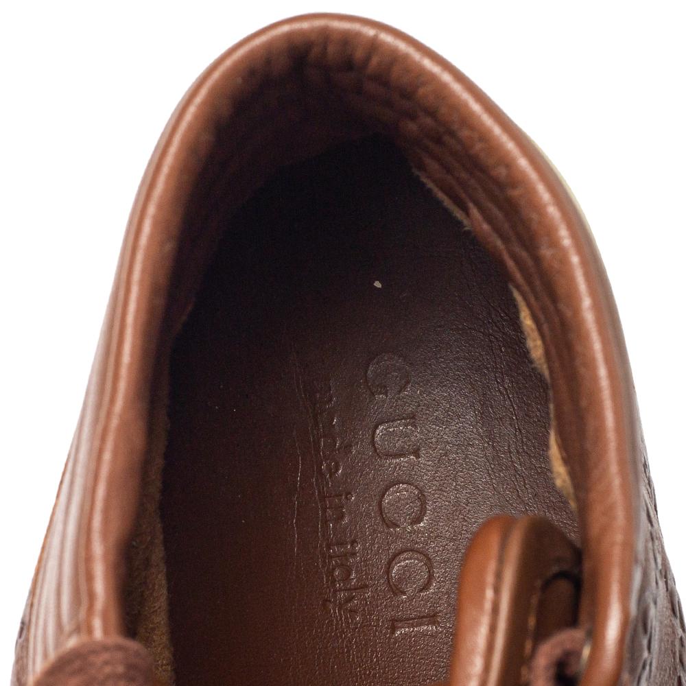 Gucci Brown Guccissima Leather Web Detail High Top Sneakers Size 40 In Fair Condition For Sale In Dubai, Al Qouz 2