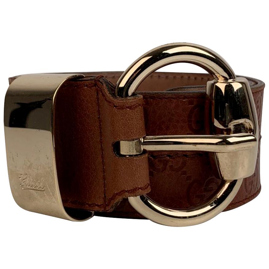 Gucci Brown Guccissima Monogram Leather Wide Belt Size 90/36 For Sale at  1stDibs