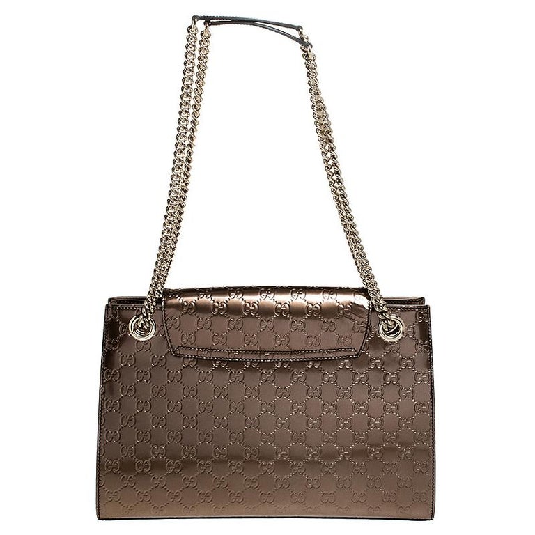 Gucci Brown Guccissima Patent Leather Large Emily Chain Shoulder Bag ...