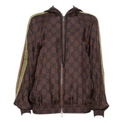 Gucci Brown Guccissima Printed Silk Stripe Detail Hooded Jacket XS