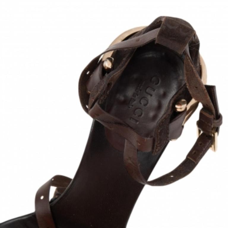Gucci Brown Guccissima Suede and Leather Ankle Strap Sandals Size 34 Pour femmes en vente