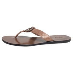 Used Gucci Brown Gucissima Leather GG Thong Sandals Size 35
