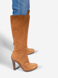 Gucci Brown Heeled Suede Knee High Boots Size US 8.5