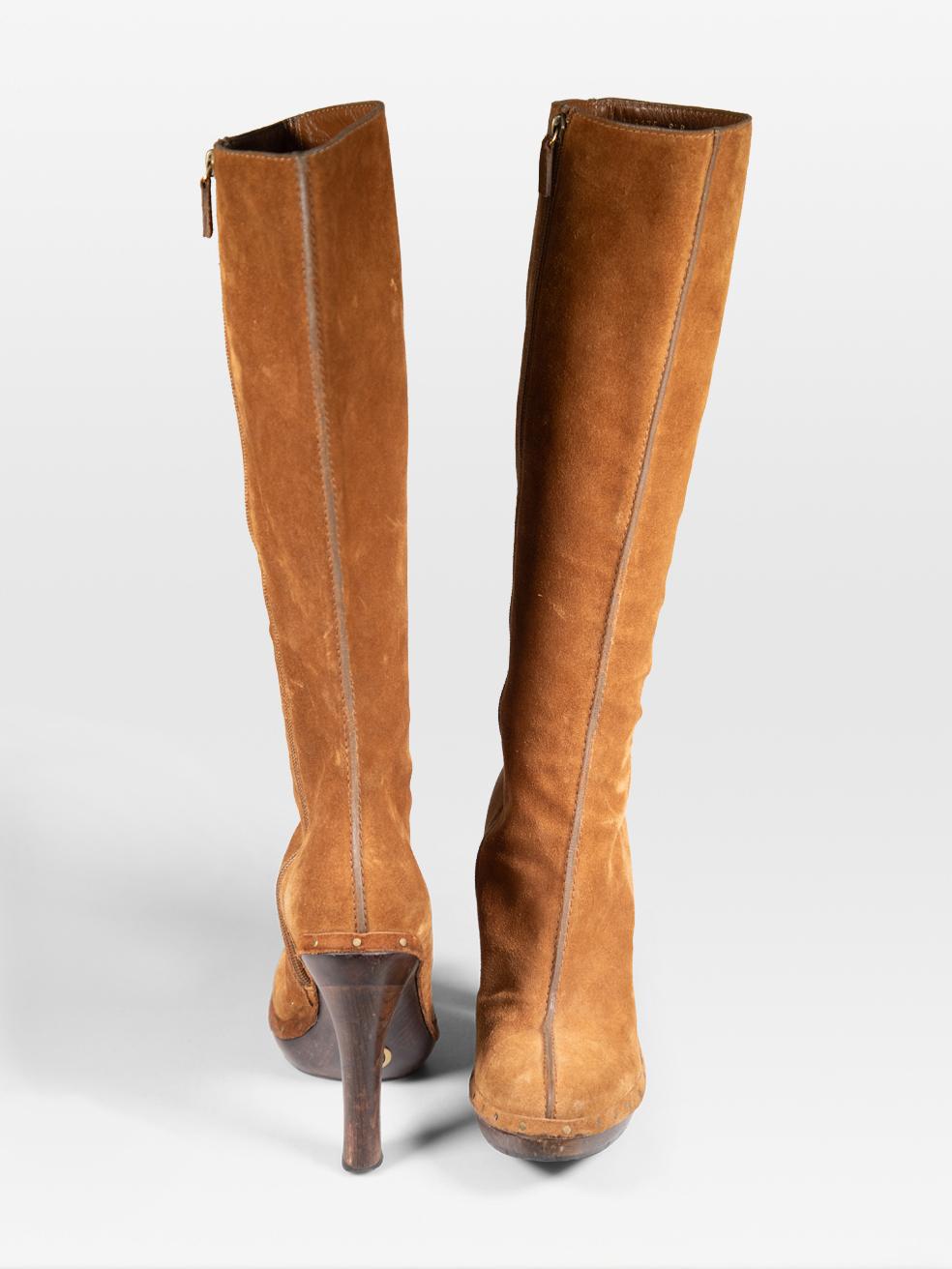 Gucci Botas altas de ante con tacón marrón talla US 8.5 Marrón en venta