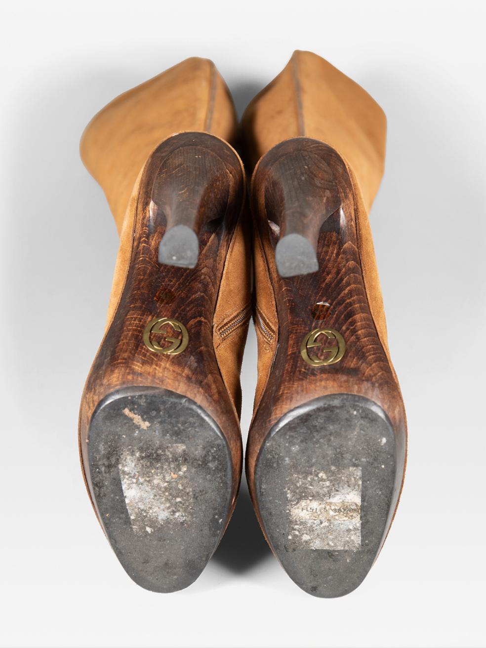 Gucci Botas altas de ante con tacón marrón talla US 8.5 en Bueno estado para la venta en London, GB