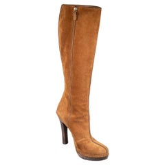Gucci Brown Heeled Suede Knee High Stiefel Größe US 8.5